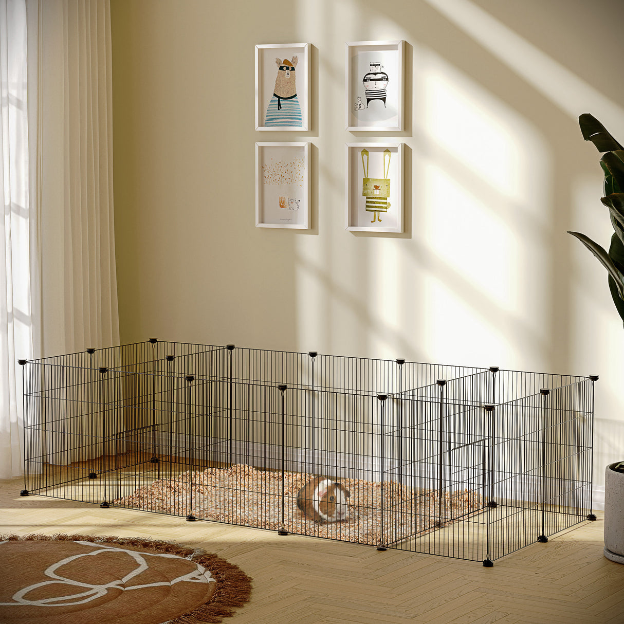 easycomfort gabbia per porcellini d india recinto per piccoli animali 18 pz con porta 175x70x45cm nero