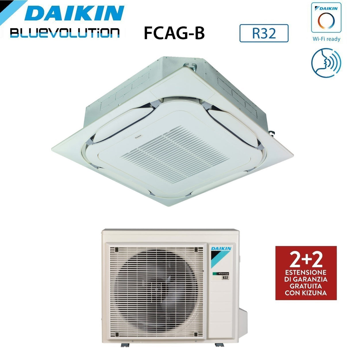 climatizzatore condizionatore daikin bluevolution a cassetta round flow 12000 btu fcag35a r 32 wi fi optional con comando a filo e griglia garanzia italiana