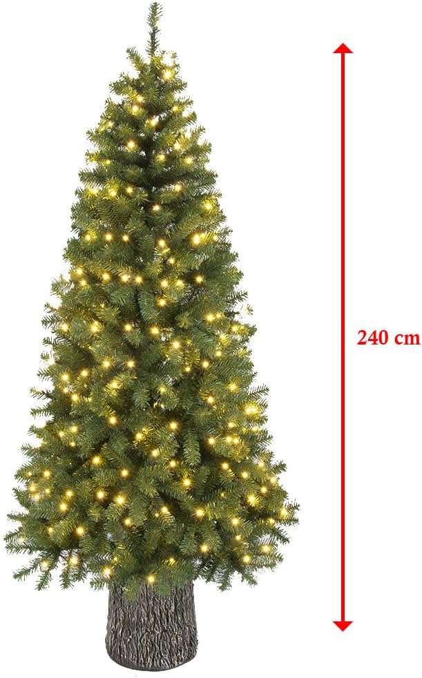 le stelle albero di natale artificiale verde h 240cm x l 117cm pino super folto con 350 luci led incorporate e base effetto legno