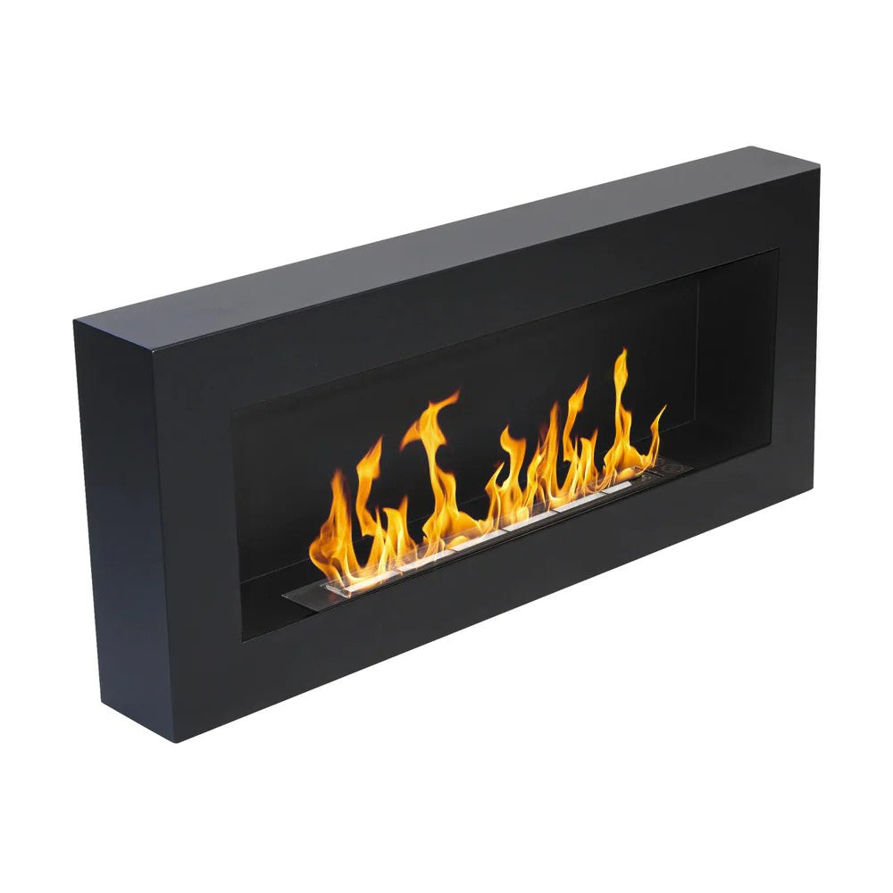 camino a bioetanolo biocamino da parete siena nero l 90 x p 12 x h 40