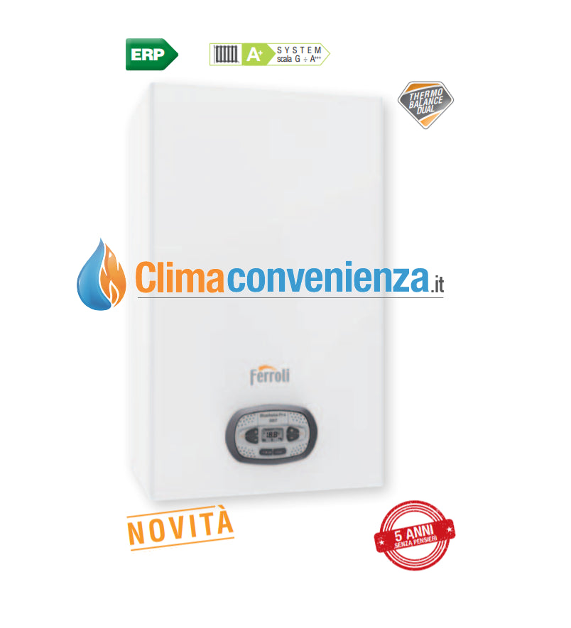 caldaia ferroli bluehelix pro rrt 32 c a condensazione metano o gpl completa di kit scarico fumi lox nox 0t3b3iwa novita