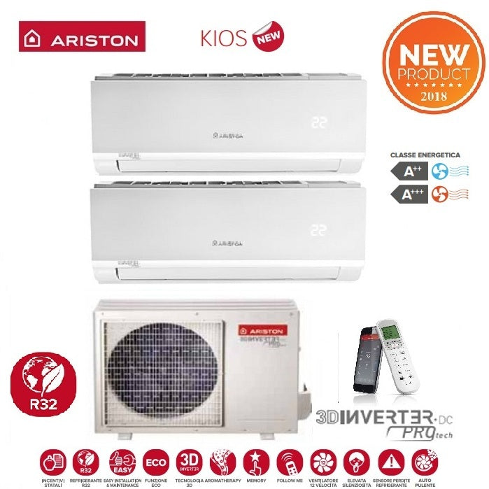 climatizzatore condizionatore ariston dual split inverter serie kios 9_12 con dual 50 xd0 o r 32 wi fi optional 9000_12000 new 2018