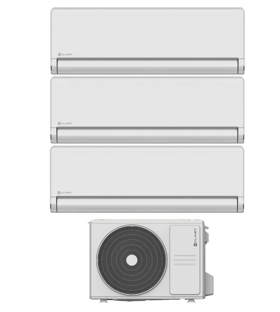 climatizzatore condizionatore clivet trial split inverter schiara 2 9000+9000+9000 btu con mu2 y79m wi fi integrato 9+9+9
