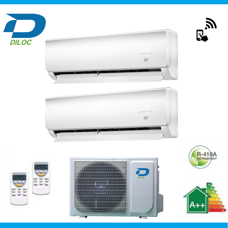climatizzatore condizionatore diloc dual split inverter serie wall 9_9 con wall out200 classe a__ 9000_9000 wi fi incluso