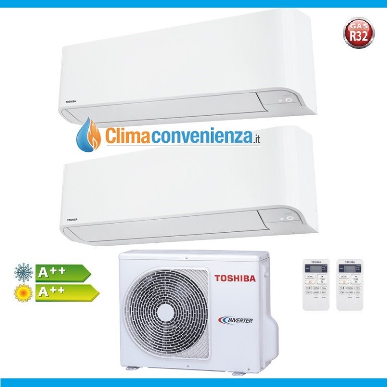 climatizzatore condizionatore dual split inverter toshiba mirai r32 13000_13000 con ras 2m18u2avg e 13_13 btu