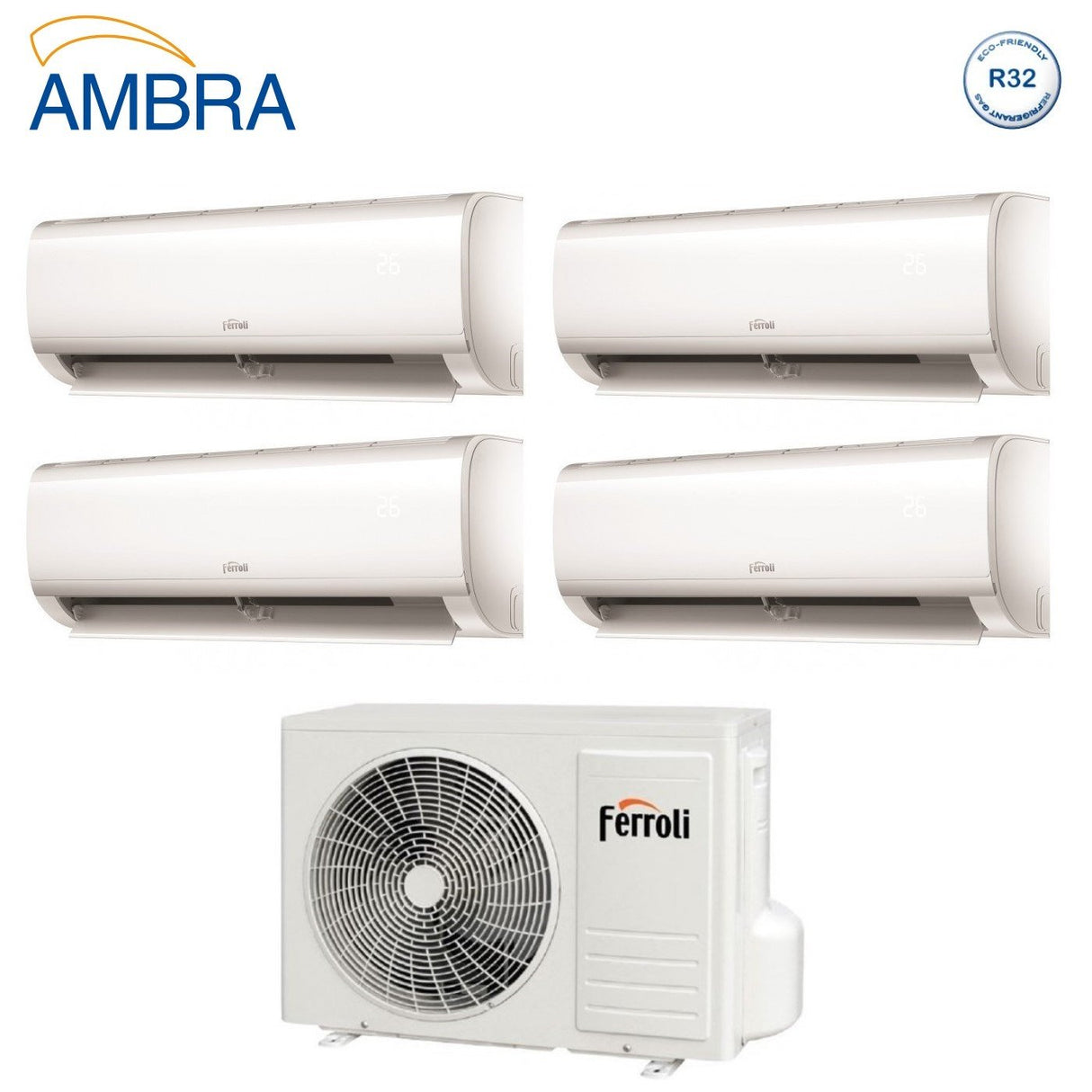 climatizzatore condizionatore ferroli quadri split inverter serie ambra m 7_7_12_12 con 28 4 r 32 wi fi integrato 7000_7000_12000_12000 novita