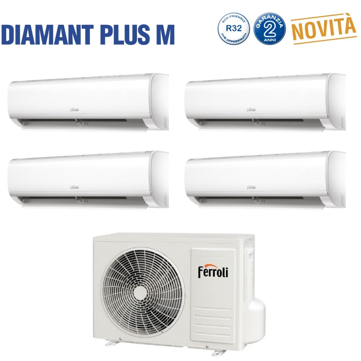 climatizzatore condizionatore ferroli quadri split inverter serie diamant plus m 7_9_12_12 con 28 4 r 32 wi fi integrato 7000_9000_12000_12000 novita