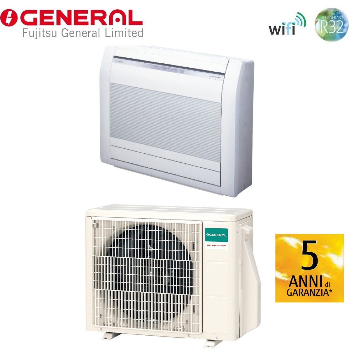climatizzatore condizionatore general fujitsu console pavimento inverter 14000 btu aghg14kvca r 32 wi fi optional
