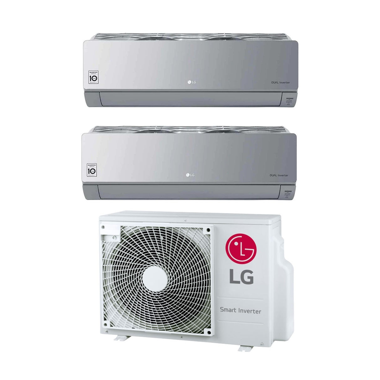 climatizzatore condizionatore lg dual split inverter serie artcool mirror silver 9_9 con mu2r15 ul0 r 32 9000_9000 wi fi integrato