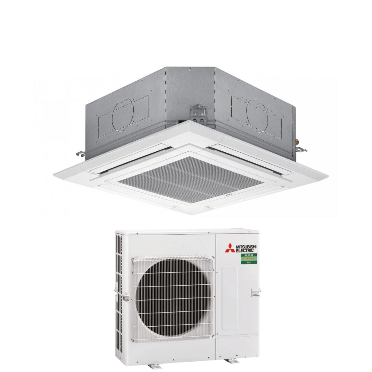 climatizzatore condizionatore mitsubishi electric cassetta 90x90 a 4 vie inverter 34000 btu pla sm100ea _ puz sm100yka trifase r 32 wi fi optional con griglia inclusa