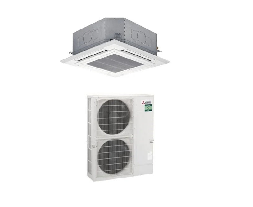climatizzatore condizionatore mitsubishi electric cassetta a 4 vie 48000 btu pla zm140ea + puz m140vka monofase r 32 wi fi optional con griglia inclusa completo di comando
