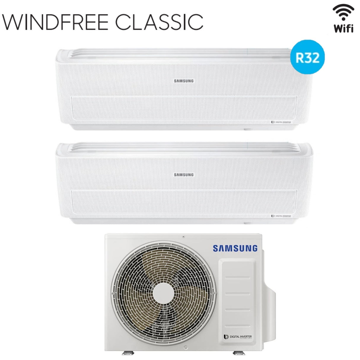 climatizzatore condizionatore samsung dual split inverter serie windfree classic 9_9 con aj040ncj r 32 wi fi 9000_9000 new 2018