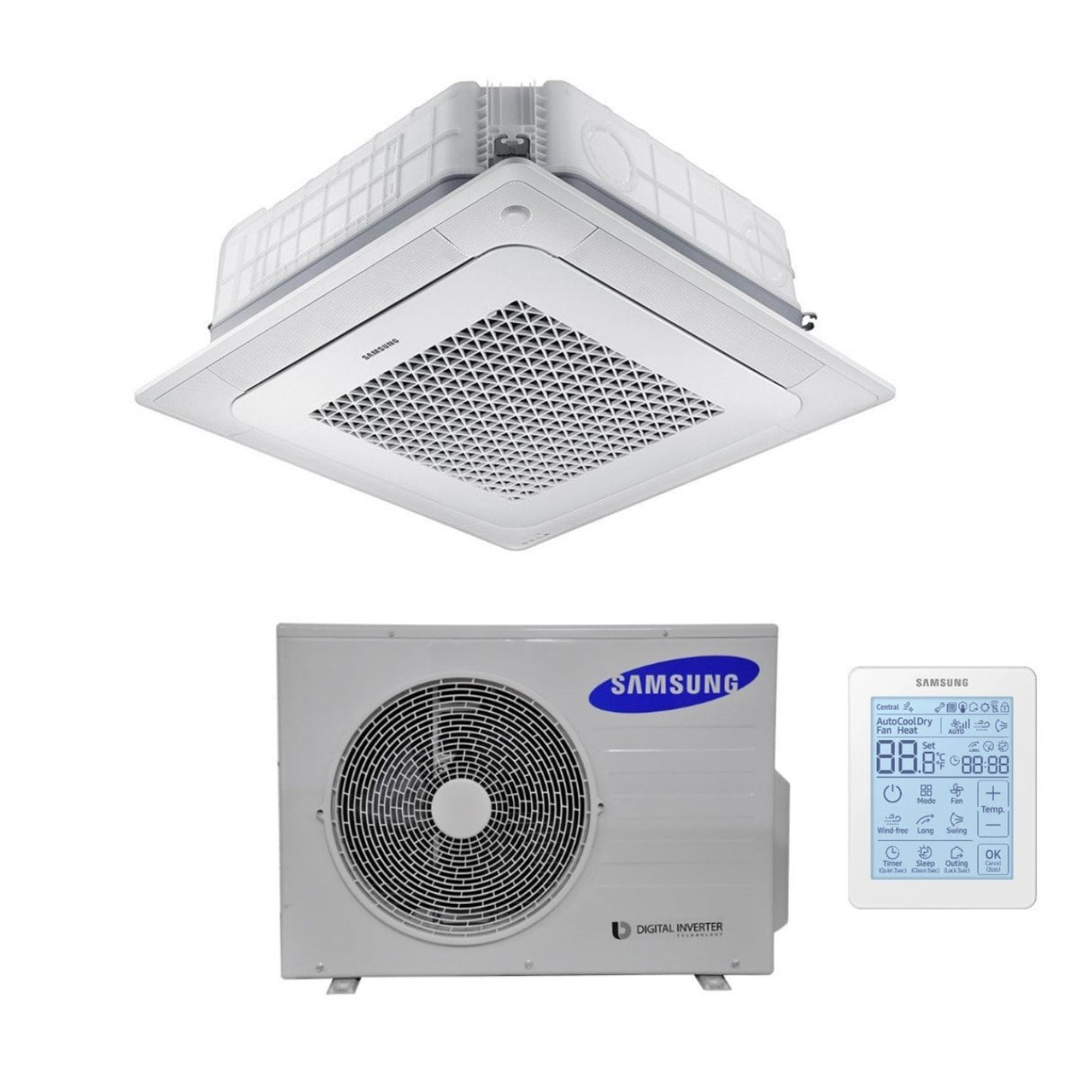 climatizzatore condizionatore samsung inverter cassetta 4 vie windfree 36000 btu ac100nn4dkh trifase con comando wireless e pannello incluso