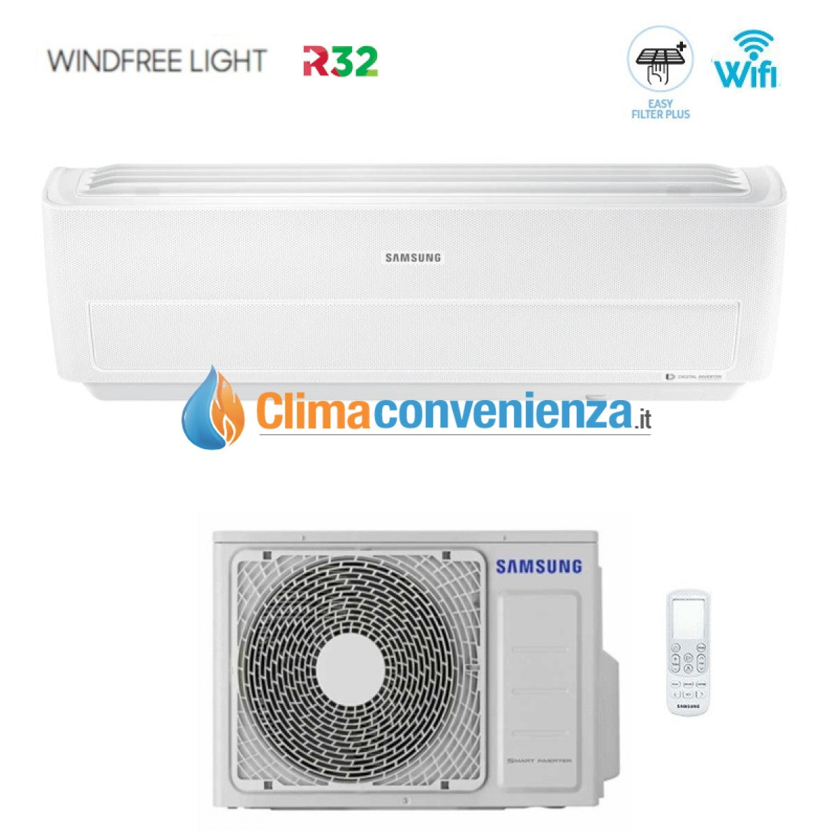 climatizzatore condizionatore samsung inverter serie windfree light 12000 btu ar12nxwxcw wi fi r 32 classe a__ new 2018