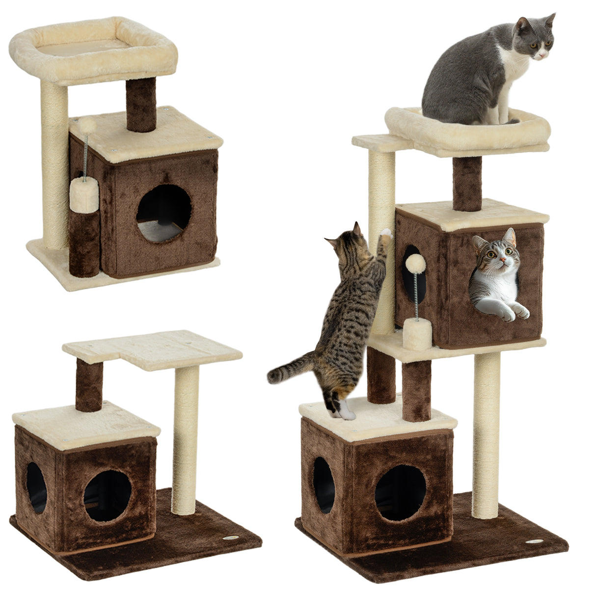 easycomfort easycomfort albero tiragraffi per gatti con 2 casette lettino piattaforme di salto e pallina in legno 55x48x107 cm