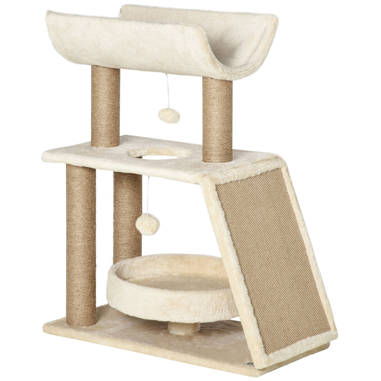 easycomfort easycomfort albero tiragraffi per gatti con lettino cuccia e tappetino in legno peluche e sisal 60x30x76 cm marrone chiaro