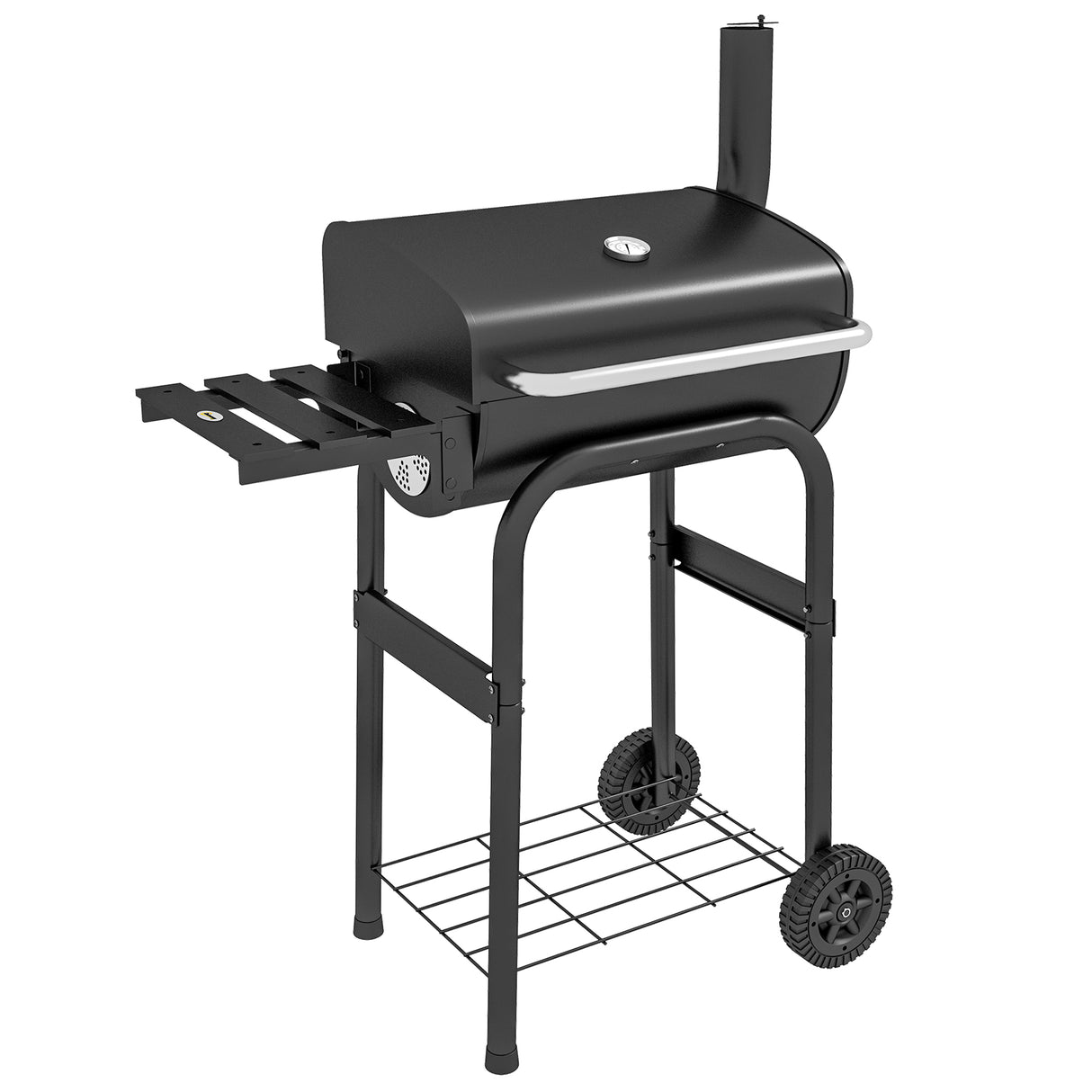 easycomfort easycomfort barbecue a carbone con coperchio termometro e camino ripiani e ruote nero