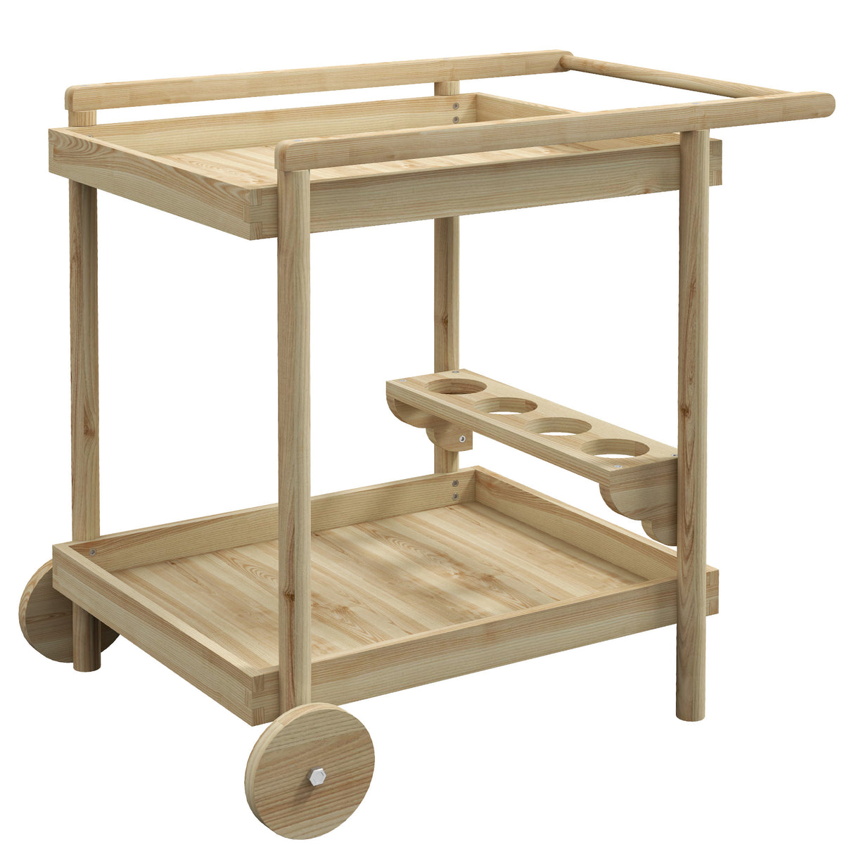 easycomfort easycomfort carrello da giardino a 2 ripiani e 4 spazi portabottiglie in legno di abete 78x58 5x75 cm