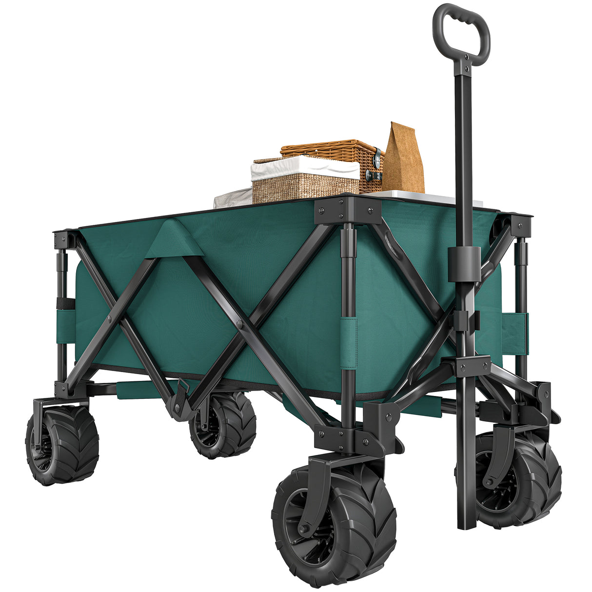 easycomfort easycomfort carrello da giardino carico max 70kg con maniglia telescopica in metallo e tessuto oxford 108x55 cm verde
