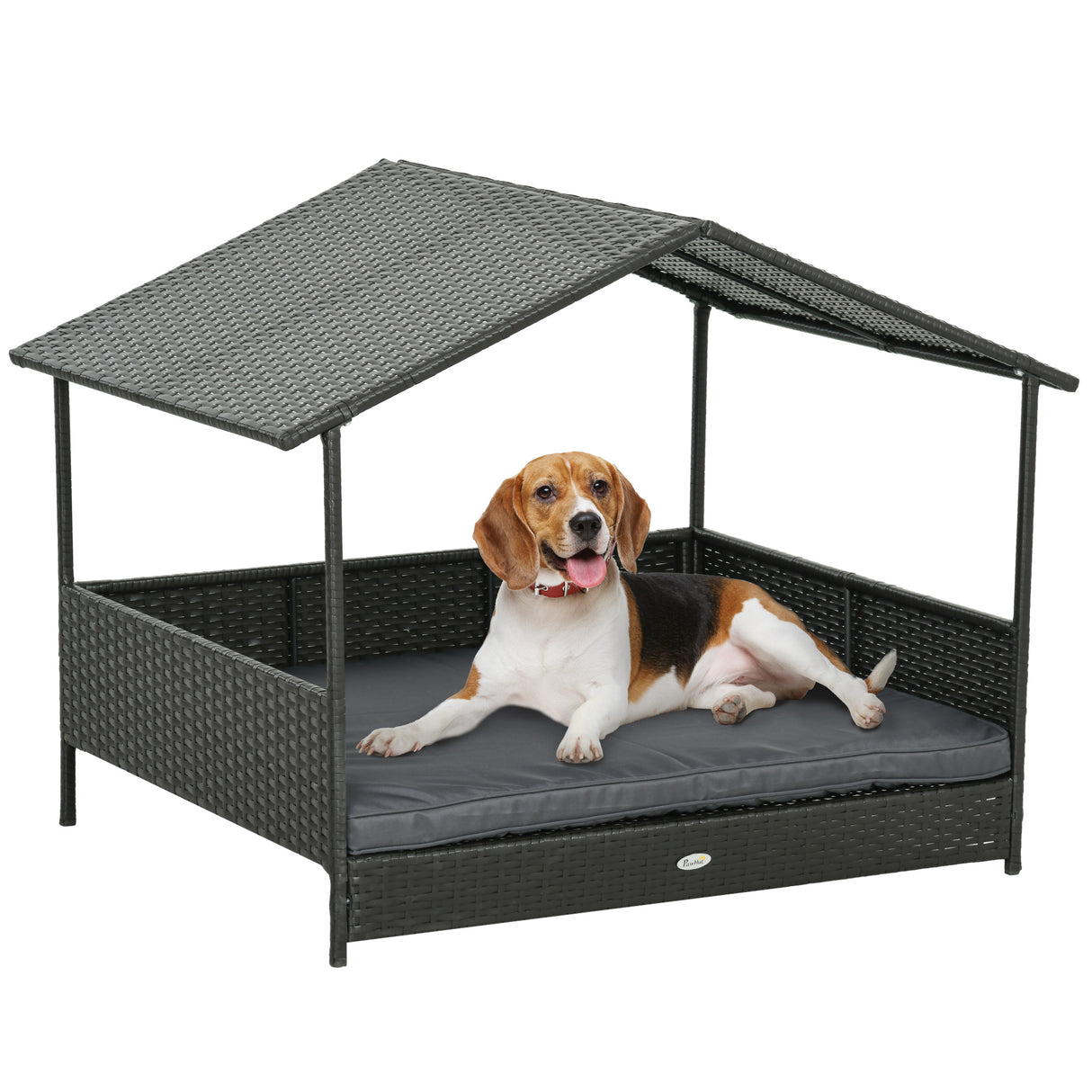 easycomfort easycomfort casetta per cani rialzata con cuscino sfoderabile in rattan pe e acciaio 117x85x89 cm grigio e marrone