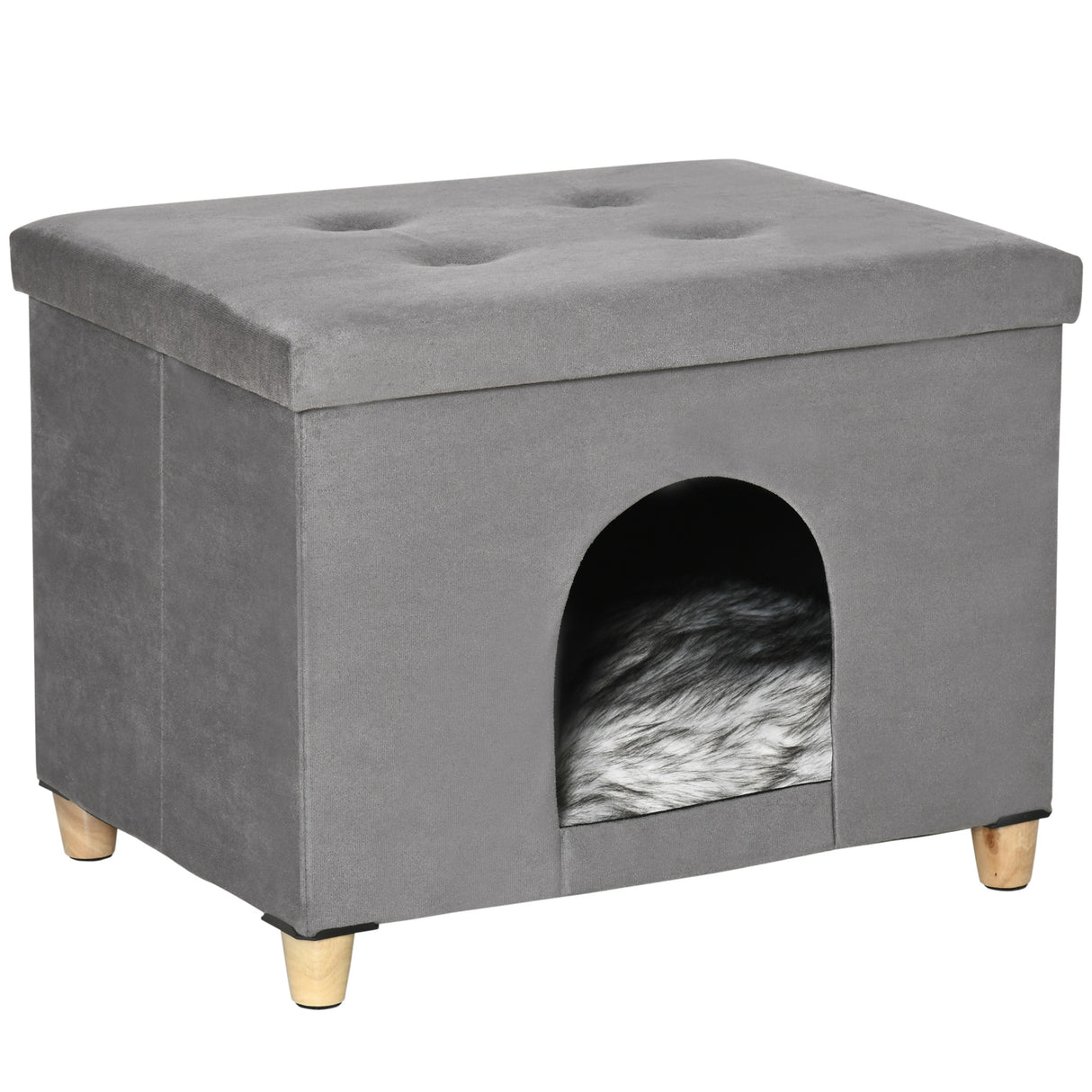 easycomfort easycomfort casetta per gatti pouf poggiapiedi imbottito con cuscino rimovibile e lavabile grigio