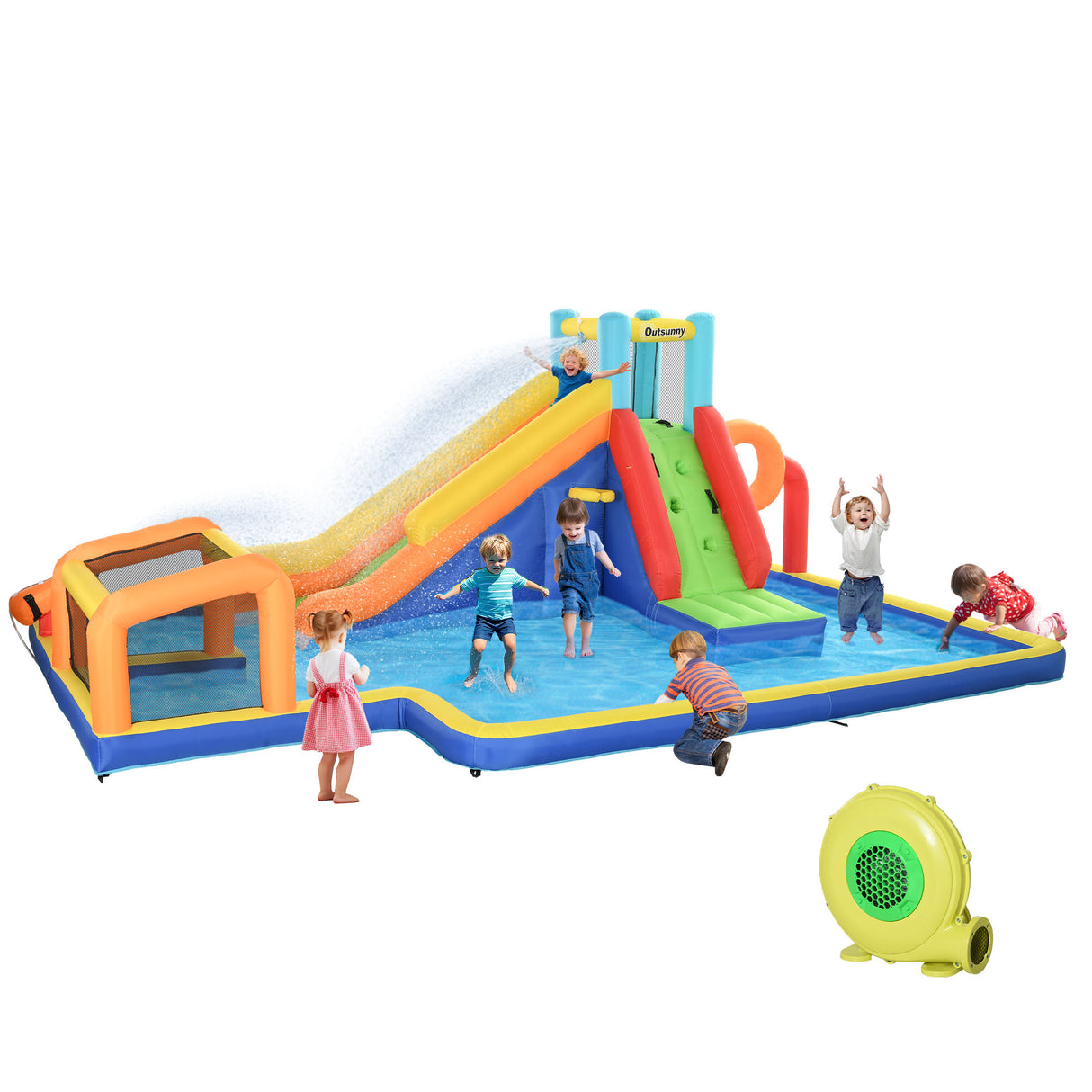 easycomfort easycomfort castello gonfiabile per bambini 3 8 anni con scivolo parete porta e canestro in tessuto oxford 590x460x220 cm