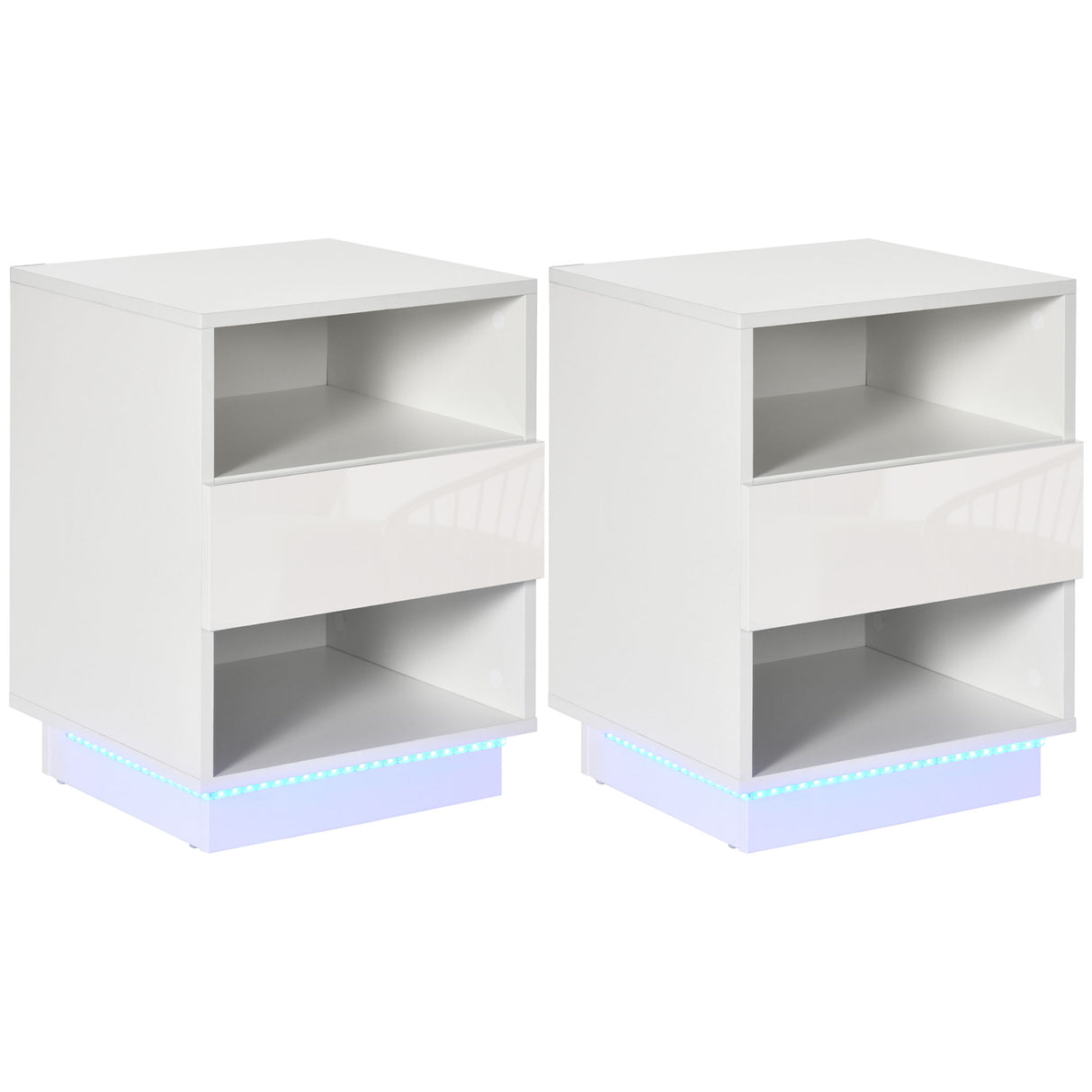 easycomfort easycomfort comodini moderni con led set 2 pezzi in truciolato bianco con cassetto e 2 ripiani aperti 40x40x55 cm