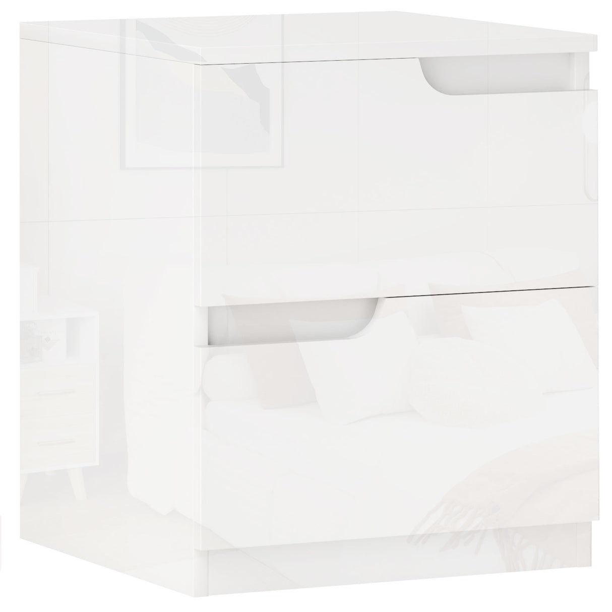 easycomfort easycomfort comodino moderno in legno con 2 cassetti e design lucido 40x40x48 cm bianco