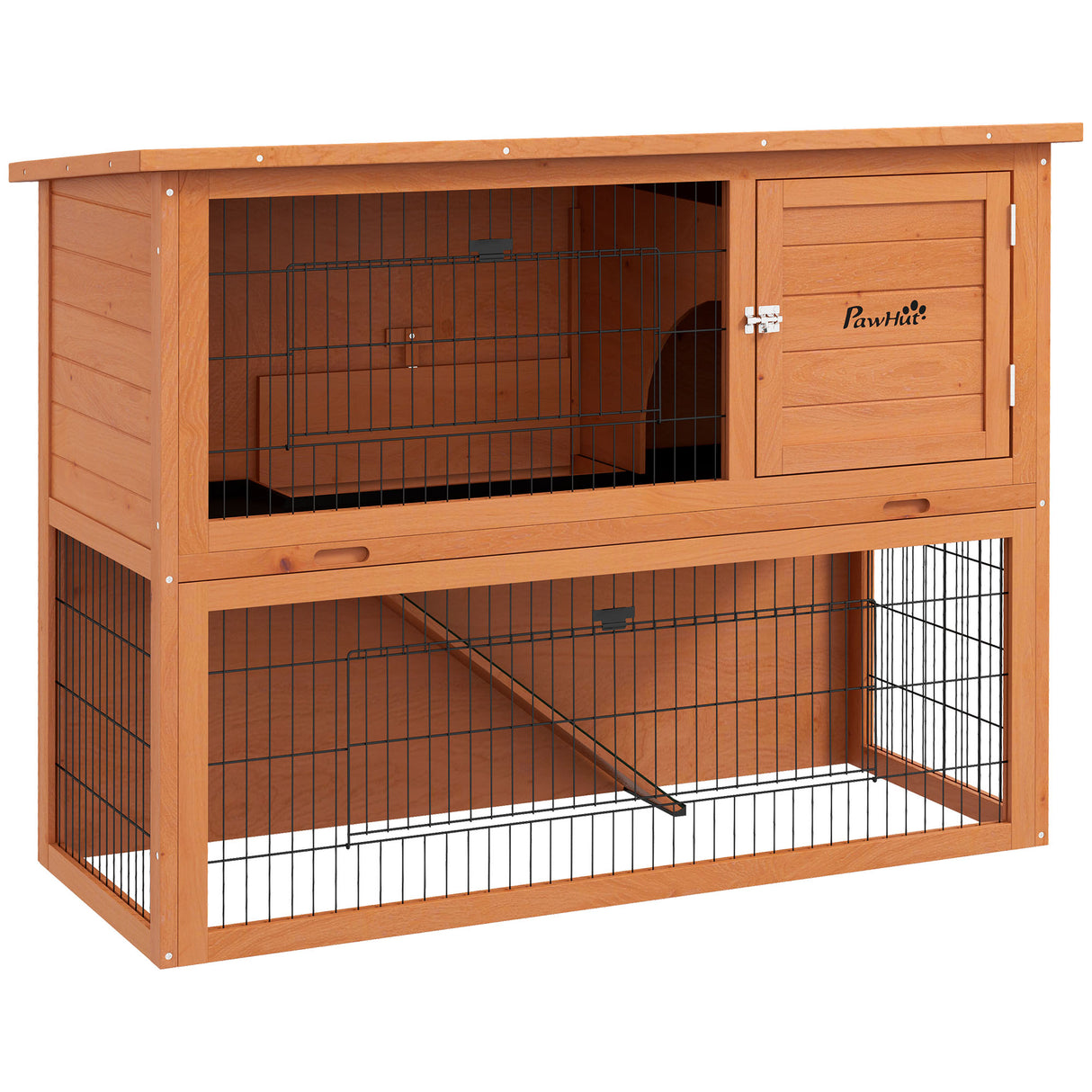 easycomfort easycomfort conigliera da esterno a 2 livelli in legno con vassoio rimovibile per 1 2 conigli arancione