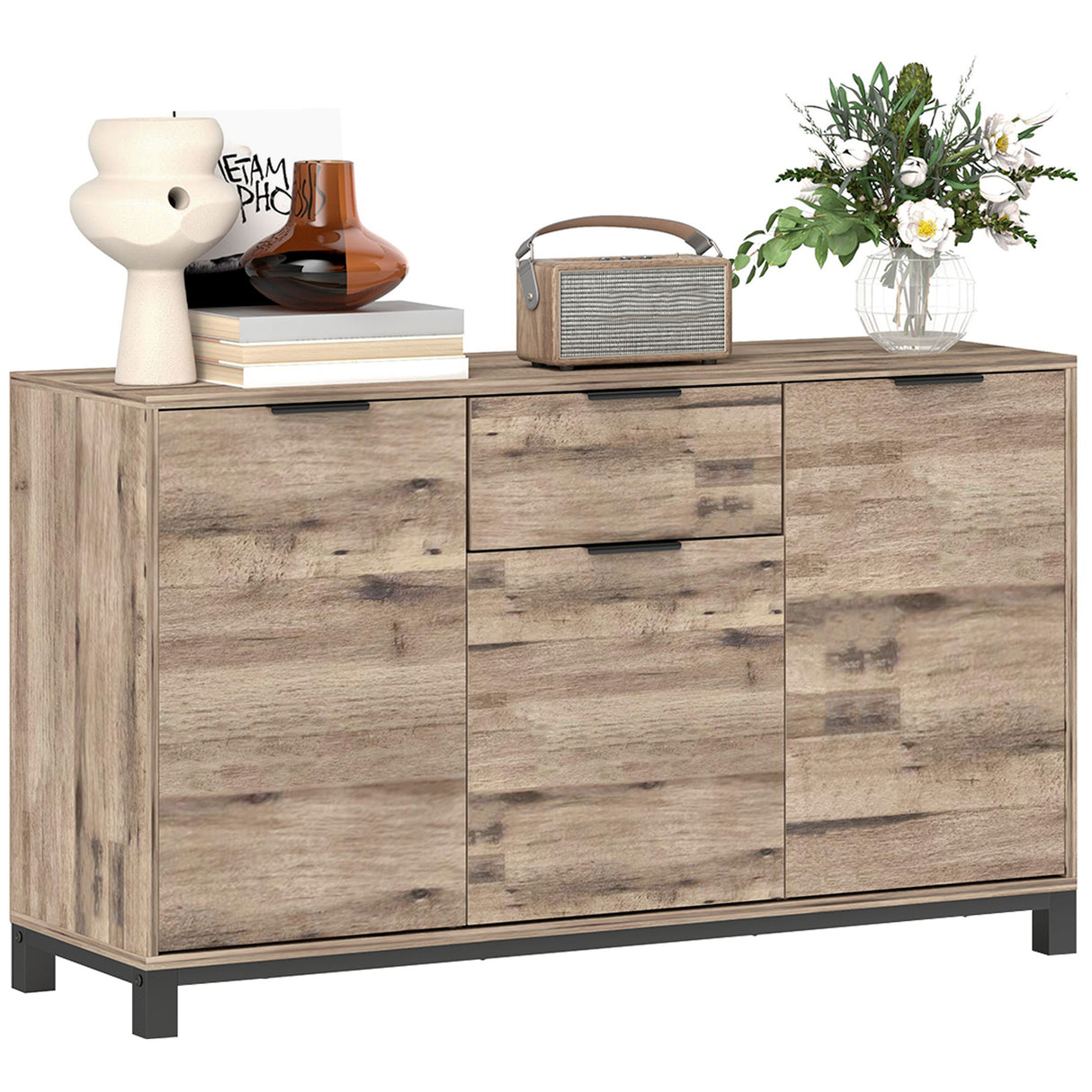 easycomfort easycomfort credenza buffet in stile industriale con cassetto e 3 armadietti in legno marrone 120x36 5x70 cm