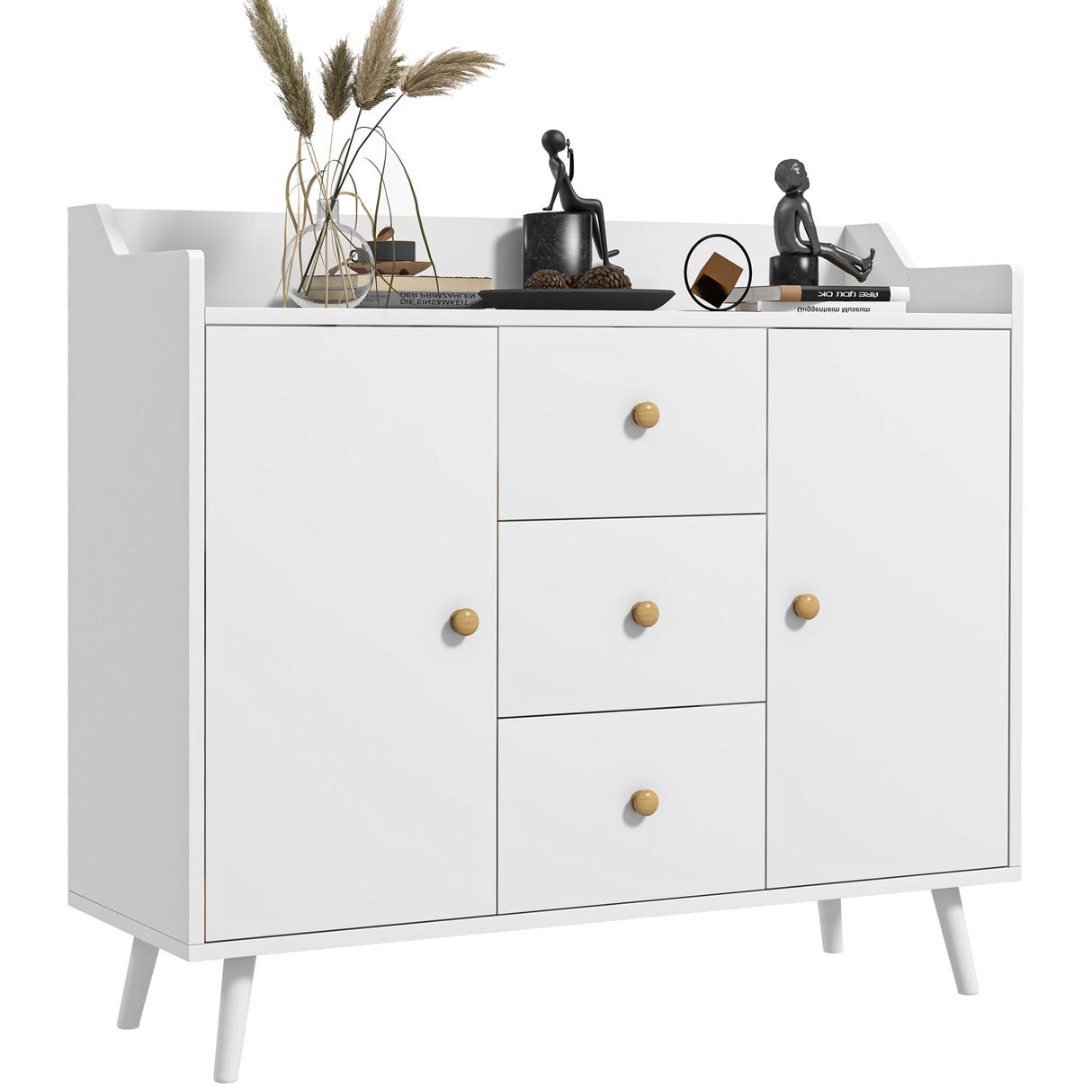 easycomfort easycomfort credenza moderna in legno con 3 cassetti e 2 armadietti a 2 livelli 90x32x80 cm bianco