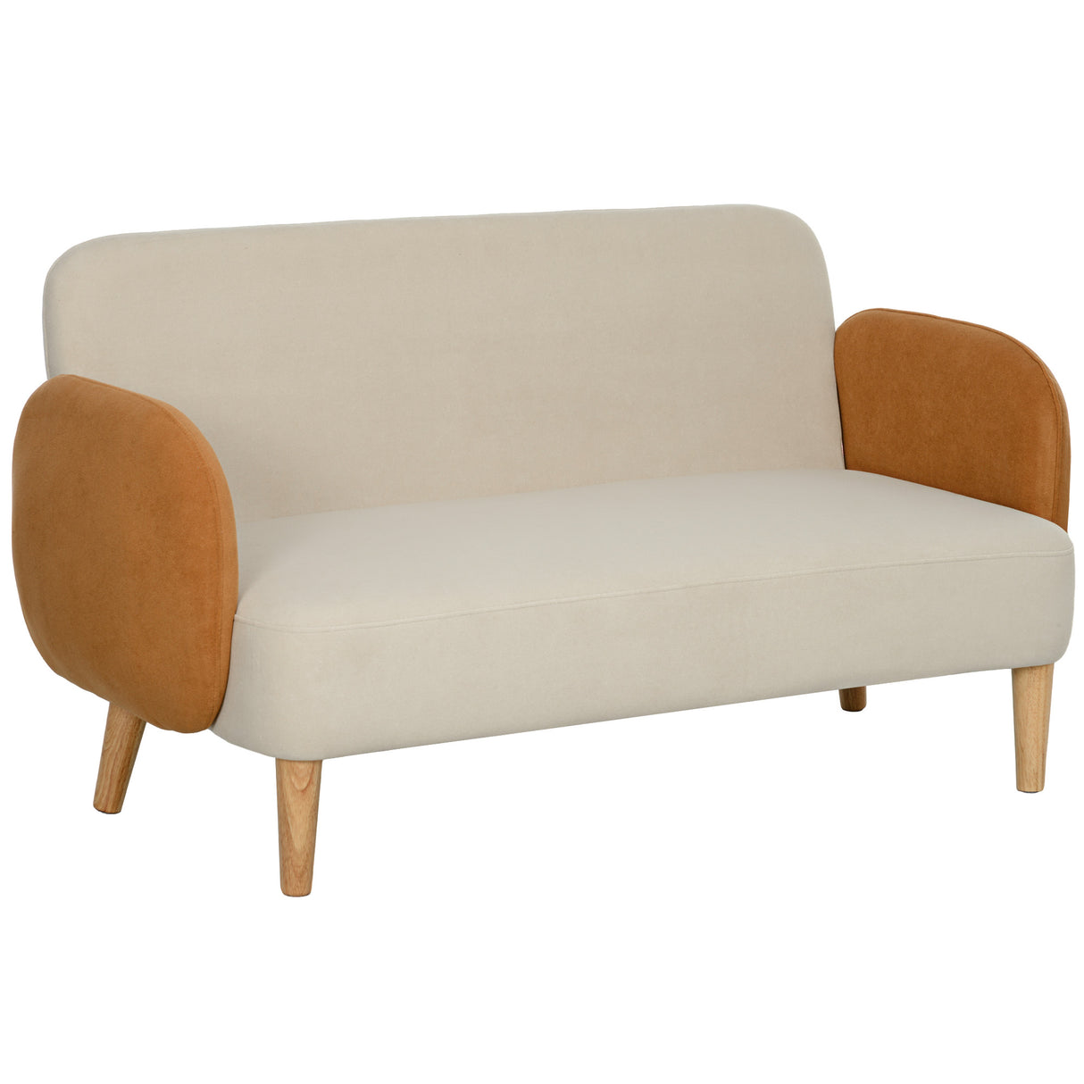 easycomfort easycomfort divano 2 posti stile nordico in tessuto effetto velluto e legno 138x73x74 cm crema e arancione