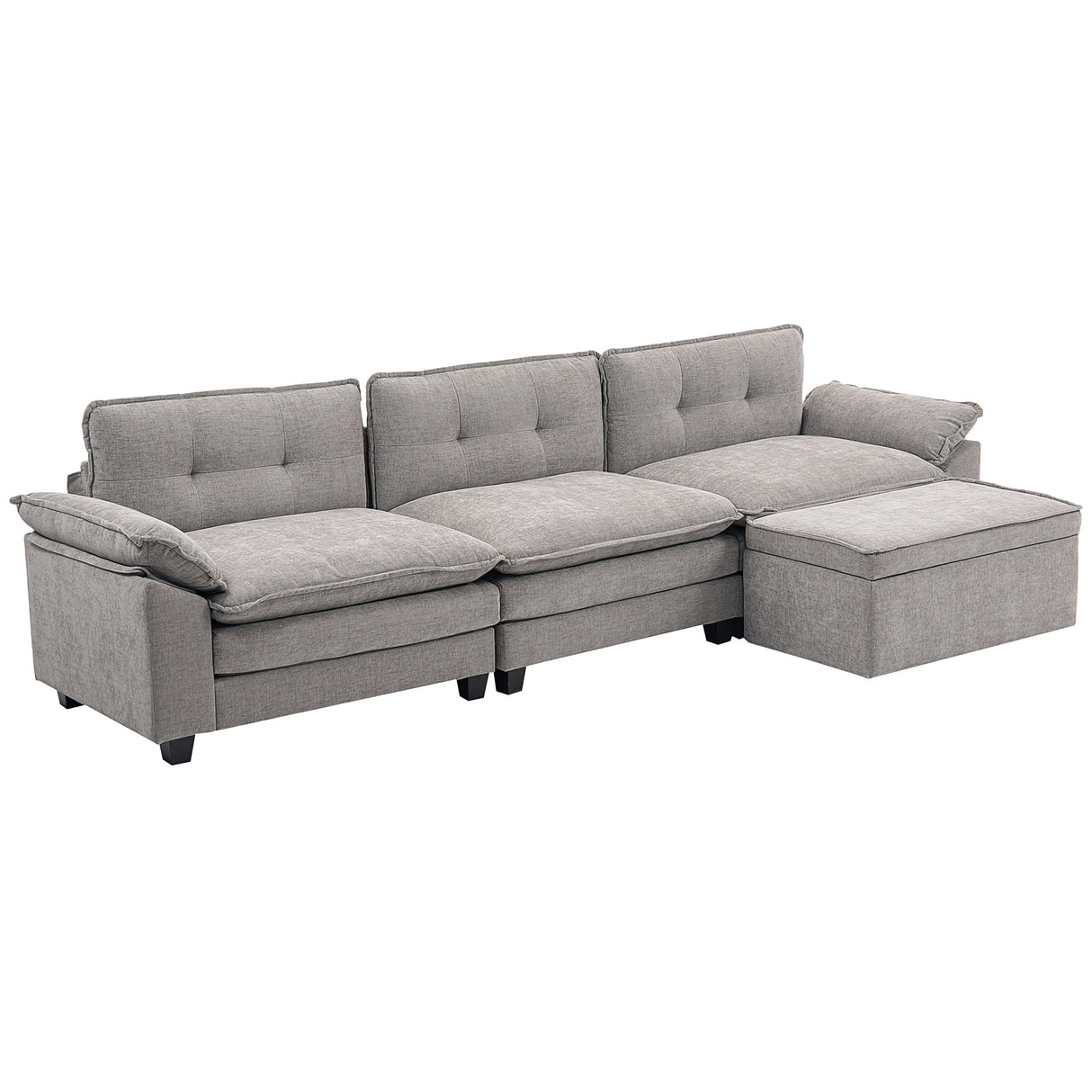 easycomfort easycomfort divano angolare modulare con chaise longue pouf contenitore e rivestimento in ciniglia grigio