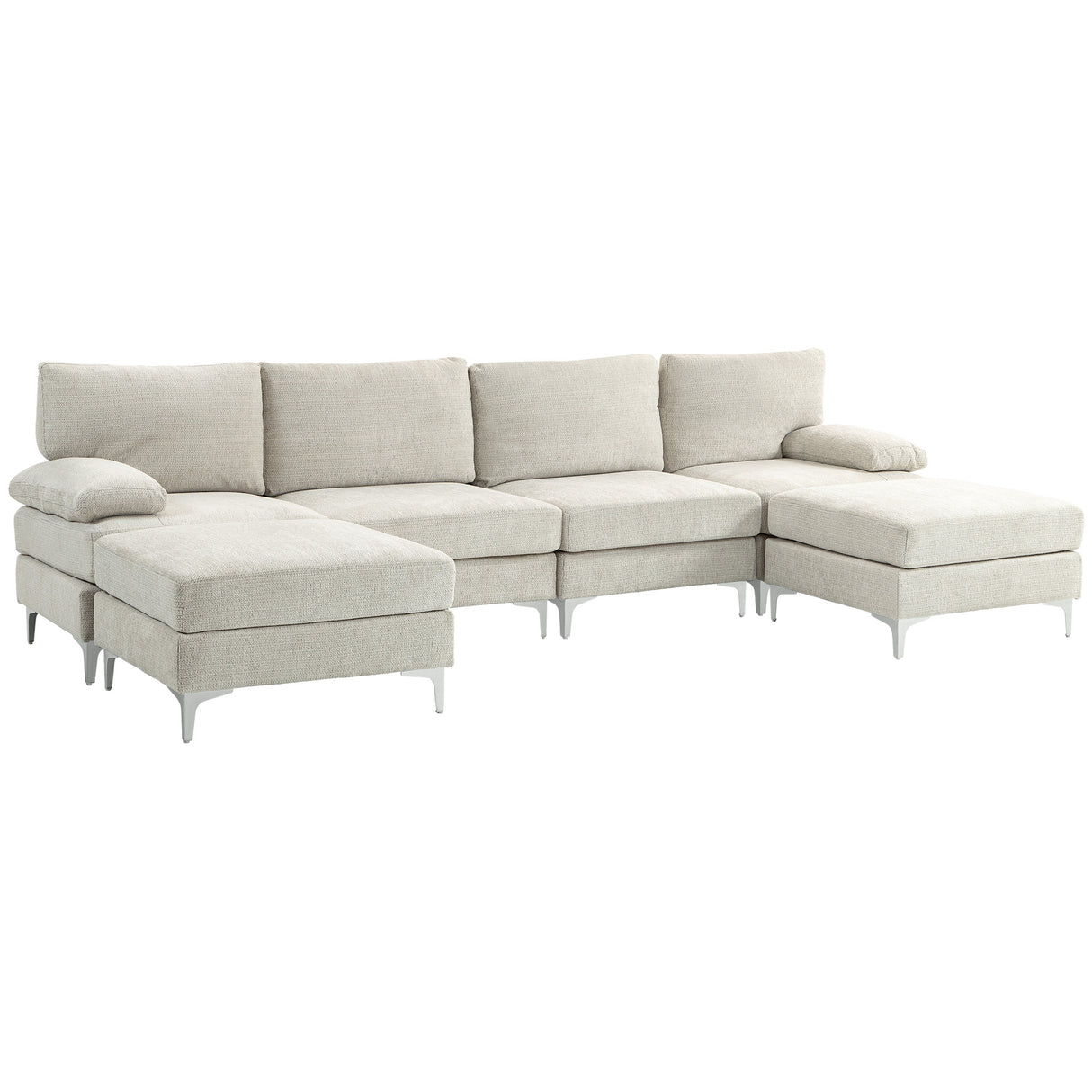 easycomfort easycomfort divano componibile 4 pezzi con poggiapiedi e cuscini in tessuto effetto ciniglia 313x149x88 cm bianco crema