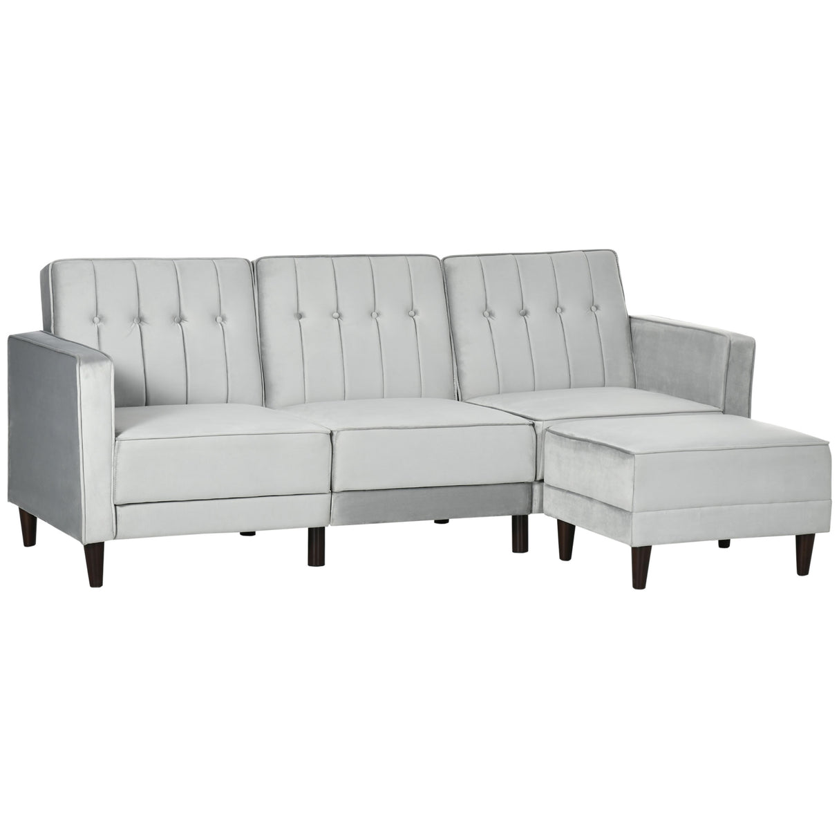 easycomfort easycomfort divano letto 3 posti con poggiapiedi e schienale reclinabile rivestimento velluto e seduta imbottita 218x85x86 cm grigio chiaro
