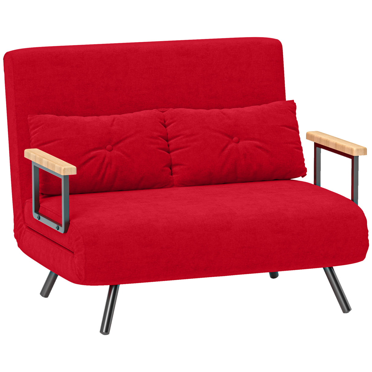 easycomfort easycomfort divano letto in tessuto effetto velluto con schienale regolabile e 2 cuscini 102x73x81 cm rosso