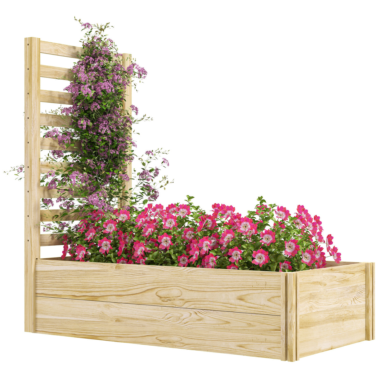 easycomfort easycomfort fioriera con traliccio per rampicanti e fondo aperto in legno di abete 115x60x110 cm color legno