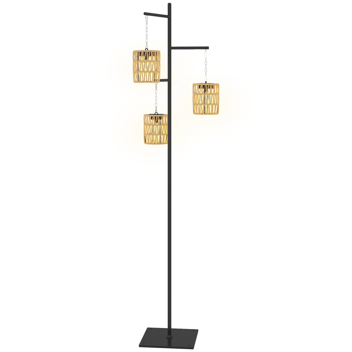 easycomfort easycomfort lampada da esterno solare in stile boho con base quadrata in rattan pe e acciaio 45x45x178 cm nero e giallo