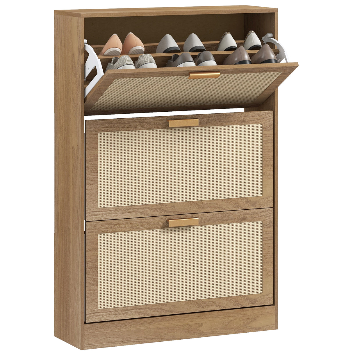 easycomfort easycomfort mobile scarpiera per 18 paia di scarpe con 3 cassetti ribaltabili in legno e rattan 80x25x120 cm marrone