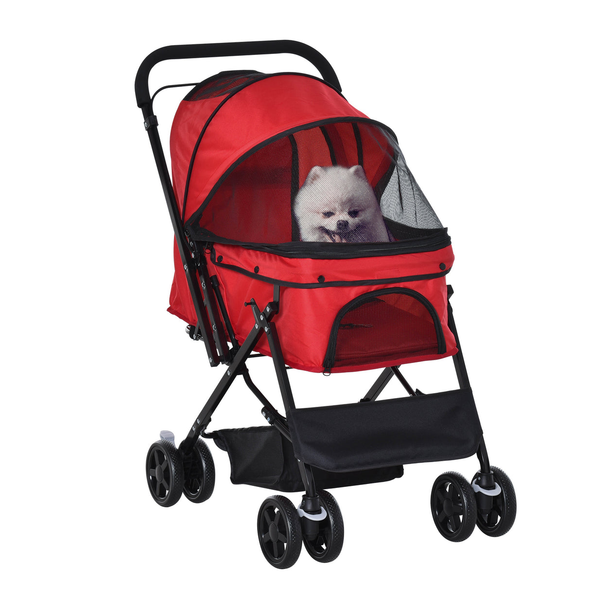 easycomfort easycomfort passeggino per cani piccoli pieghevole con maniglione girevole e ruote con freni 76 5x52x95cm rosso