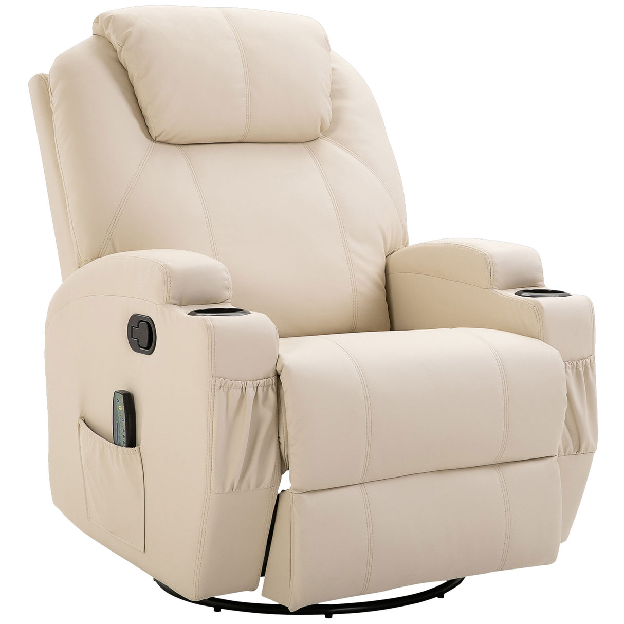 easycomfort easycomfort poltrona relax elettrica reclinabile girevole con 2 portabicchieri telecomando poggiapiedi e 4 tasche laterali in pelle pu legno e acciaio crema