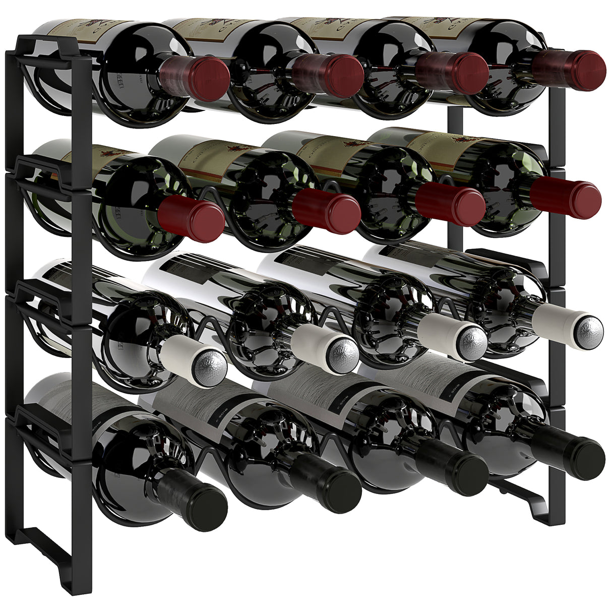 easycomfort easycomfort portabottiglie a 4 livelli a onda impilabili per 16 bottiglie in metallo 42 5x16 5x41 cm nero