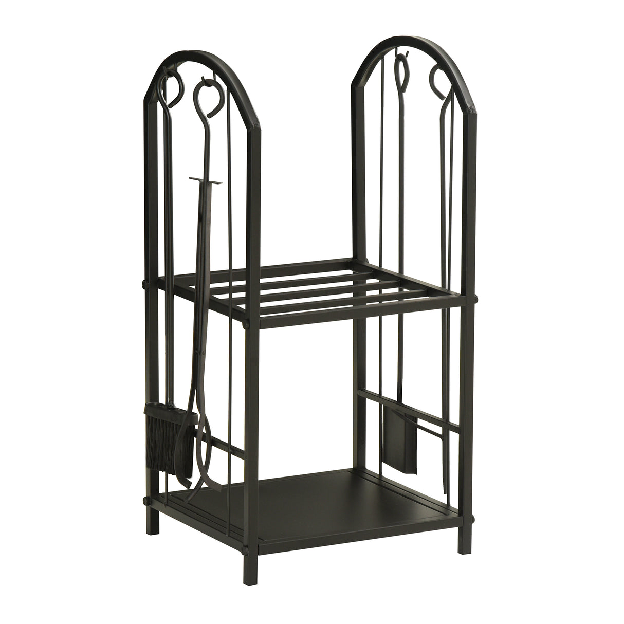 easycomfort easycomfort portalegna a 2 ripiani in metallo con paletta scopa attizzatoio e pinza 41 5x32 5x74 5 cm nero