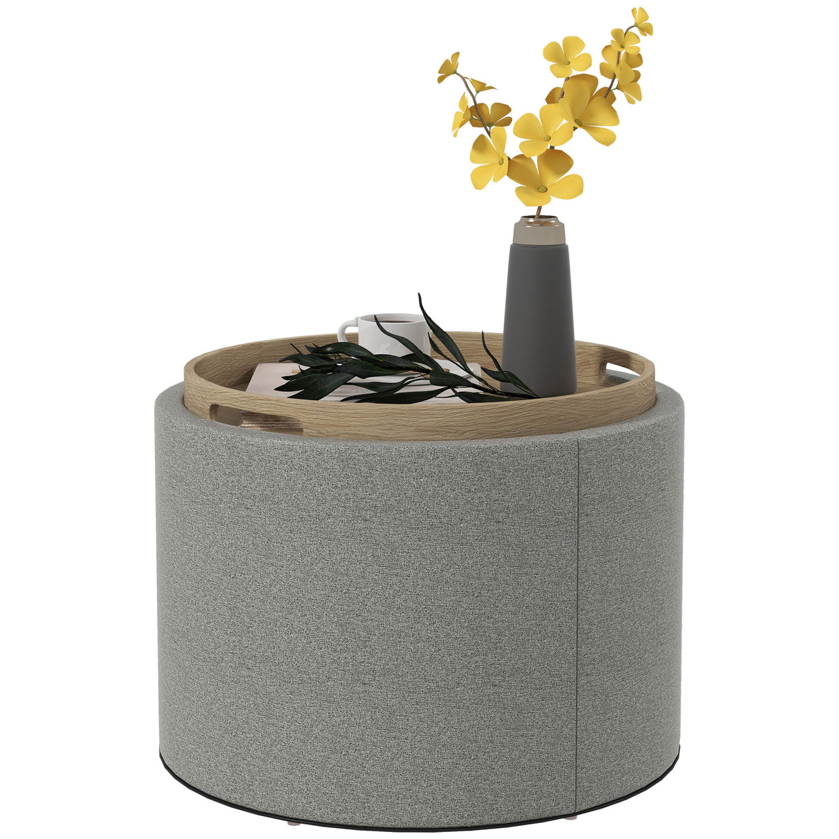 easycomfort easycomfort pouf contenitore effetto lino da 120 kg max con vassoio a ribalta in mdf 56x56x42 cm grigio