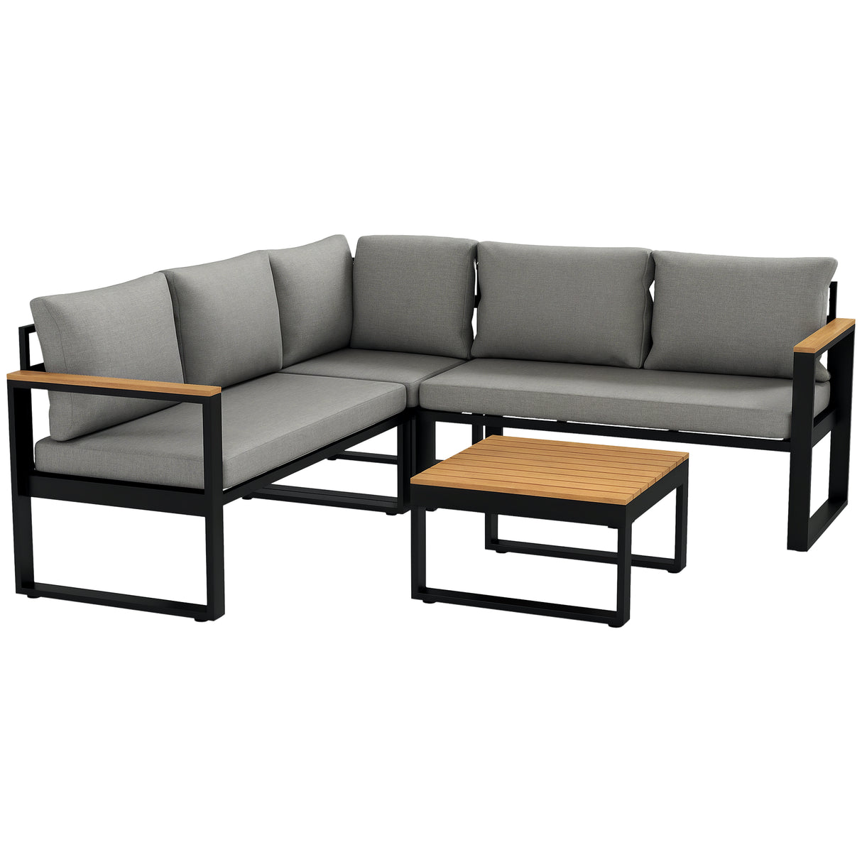 easycomfort easycomfort salotto da giardino con 2 divanetti seduta angolare e tavolino con piano a doghe grigio
