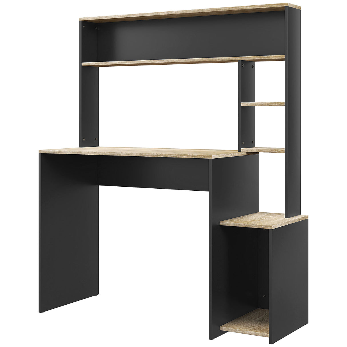 easycomfort easycomfort scrivania moderna con ripiani e supporto per cpu in legno 114x45x138cm grigio e legno naturale