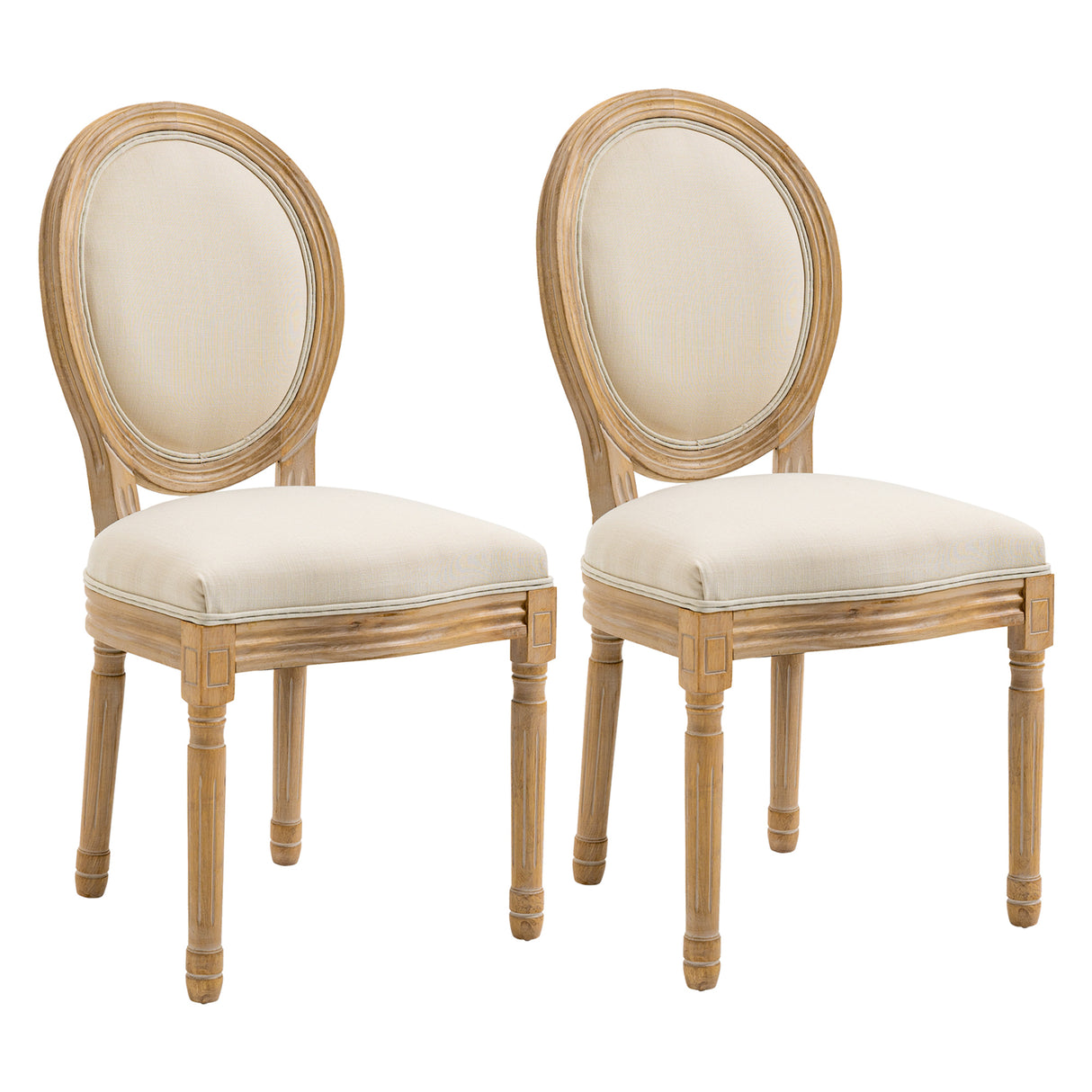 easycomfort easycomfort set 2 sedie imbottite da pranzo sedie per soggiorno stile vintage retro in legno e tessuto effetto lino bianco panna 49x56x96cm