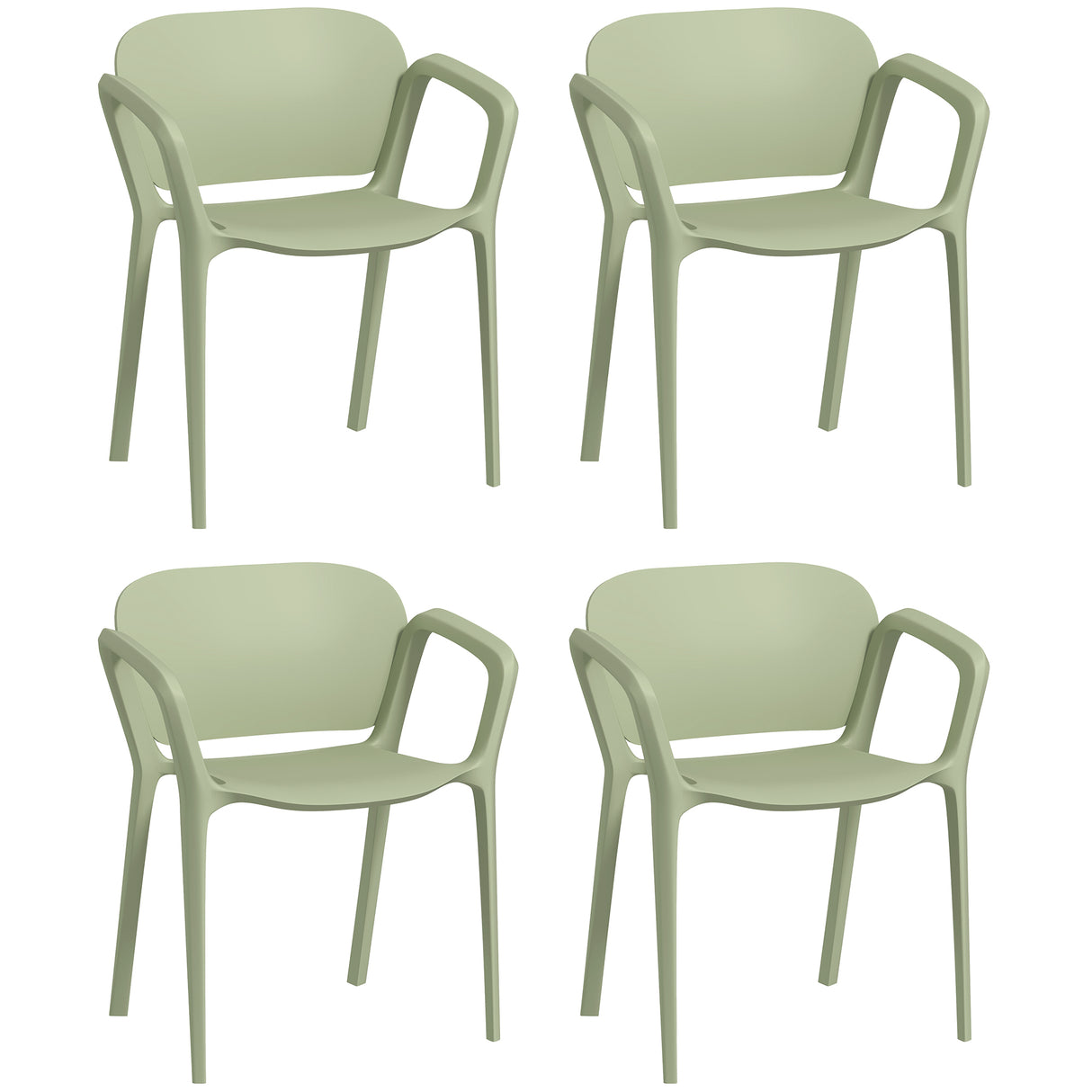 easycomfort easycomfort set 4 sedie da giardino impilabili in pp dal design moderno con braccioli 60x56x75 cm verde