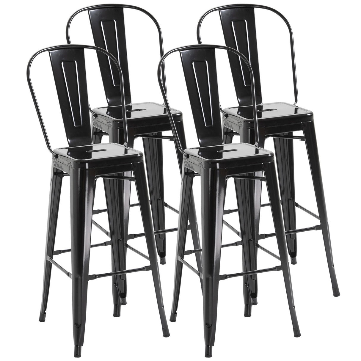 easycomfort easycomfort set 4 sgabelli da bar impilabile sedie alti da cucina in metallo con schienale rimovibile design industriale con poggiapiedi 44x49x116cm nero ean 8055776913988