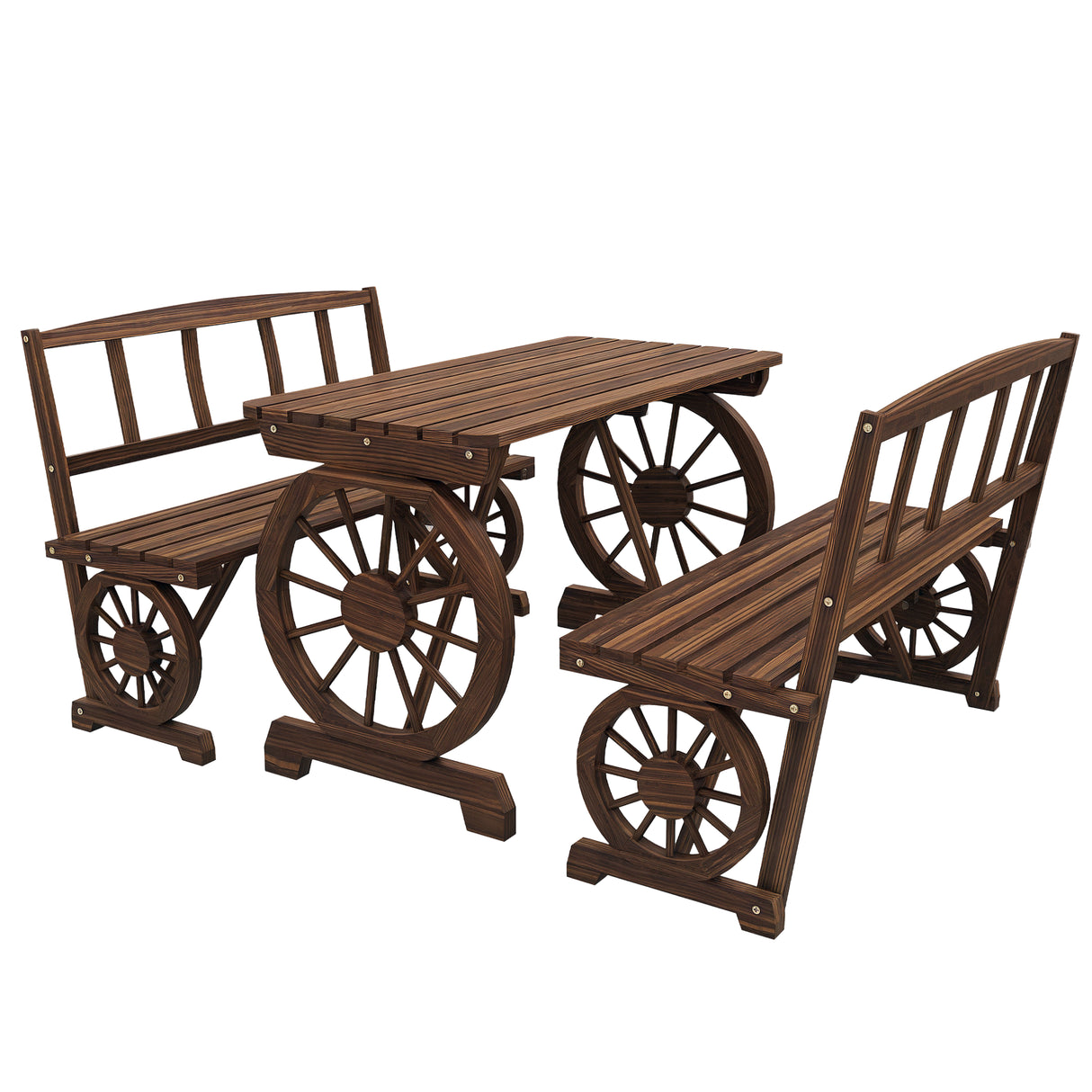 easycomfort easycomfort set da giardino 3 pezzi in legno di pino con 1 tavolo da esterno 115x55x71 cm e 2 panchine 115x51x80 cm